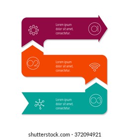 Vector paper progress steps for tutorial. 3 options infographic banner. Number banner template for diagram, presentation or chart. Business concept sequence banner. Vertical arrow workflow layout.