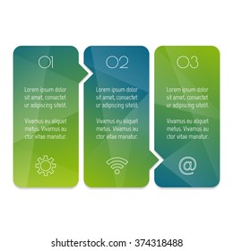 Vector paper progress steps for tutorial. 3 options infographic banner. Number banner template for diagram, presentation or chart. Business concept sequence banner. EPS10 horizontal workflow layout.