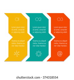 Vector paper progress steps for tutorial. 3 options infographic banner. Number banner template for diagram, presentation or chart. Business concept sequence banner. EPS10 horizontal workflow layout.