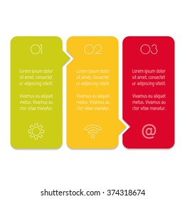 Vector paper progress steps for tutorial. 3 options infographic banner. Number banner template for diagram, presentation or chart. Business concept sequence banner. EPS10 horizontal workflow layout.