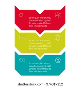 Vector paper progress steps for tutorial. 3 options infographic banner. Number banner template for diagram, presentation or chart. Business concept sequence banner. EPS10 vertical workflow layout.