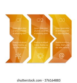 Vector paper progress steps for tutorial. 3 options infographic banner. Number banner template for diagram, presentation or chart. Business concept sequence banner. EPS10 horizontal workflow layout.