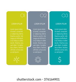 Vector paper progress steps for tutorial. 3 options infographic banner. Number banner template for diagram, presentation or chart. Business concept sequence banner. EPS10 horizontal workflow layout.