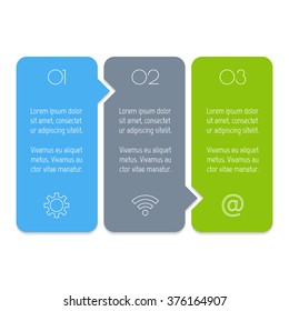 Vector paper progress steps for tutorial. 3 options infographic banner. Number banner template for diagram, presentation or chart. Business concept sequence banner. EPS10 horizontal workflow layout.