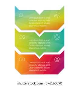Vector paper progress steps for tutorial. 3 options infographic banner. Number banner template for diagram, presentation or chart. Business concept sequence banner. EPS10 vertical workflow layout.