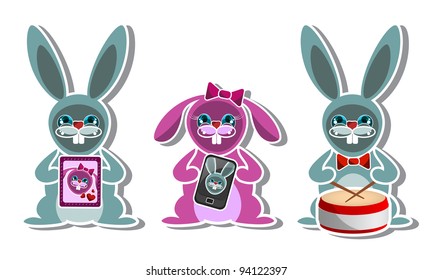 Vector paper rabbit stickers. Part of set.