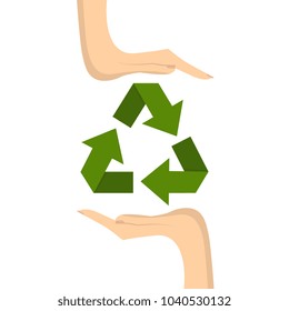 Vector. Paper recycling concept. Big stacks of papers with recycle sign.