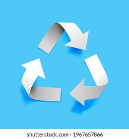 Vector paper recycling symbol on blue background for eco aware design