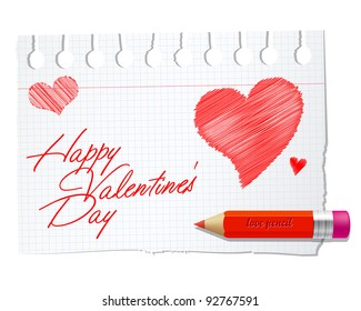 Vector paper with red pencil and valentines wish
