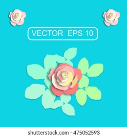 Vector paper roses on a bright blue background for your design