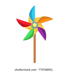 Vector Paper Rotating Windmill, Turbine Or Pinwheel Colorful Baby Toy Icon. Kids Education And Development Objects. Flat Isolated Illustration On White Background.