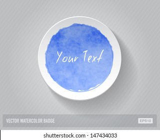 Vector paper round badge painted with watercolor