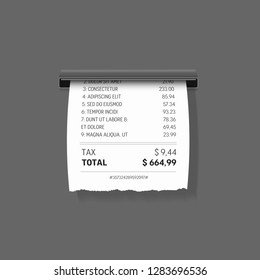 Vector paper sales receipt printed  from terminal.