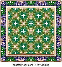 Vector Paper For Scrapbook. Luxury Texture For Wallpaper, Invitation. Geometric Zigzag Ornament. Green, brown color.