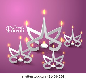 Vector Paper Sculpture of Diwali Diya (Oil Lamp).