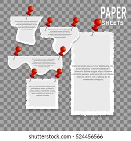 Vector paper sheets collection on transparent background. Stickers design