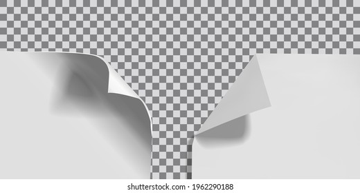 Vector paper sheets with a curled and folded corners isolated on transporent background, blank page, vector illustrations set