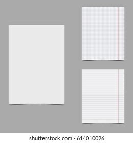 Vector Paper Sheets set - graph paper, notepad page, blank paper
