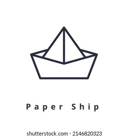 Vector paper ship icon. Origami ships. Outline shape good for logo and pictogram. Isolated thin line boat object