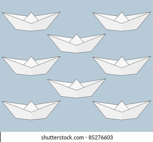 Vector paper ships background. Origami. Isolated illustration on gray background.