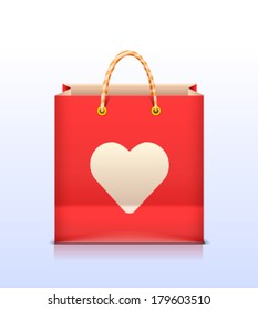 Vector paper shopping bag with heart label 