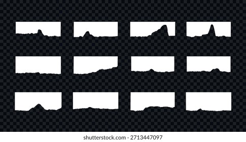Vector paper silhouettes with torn edge. Set of white stickers with rip texture