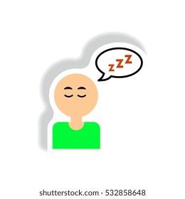 Vector paper sticker various symptoms of AIDS man sleeping a lot