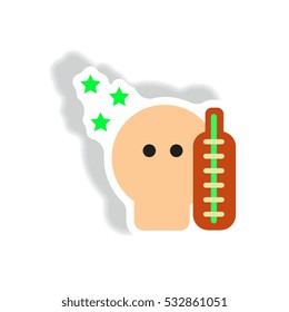 Vector paper sticker various symptoms of Tuberculosis on the human man silhouette with headache and thermometer