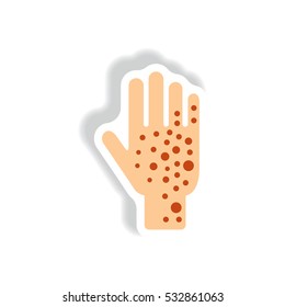 Vector paper sticker various symptoms of Zika on human hand