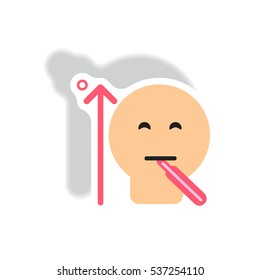 Vector paper sticker various symptoms of Malaria on the human man with high temperature and thermometer in mouth