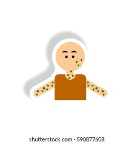 Vector paper sticker various symptoms of AIDS on the human
