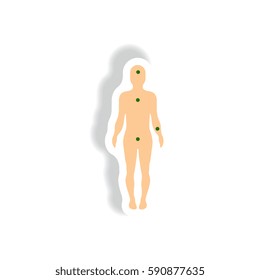 Vector paper sticker various symptoms of AIDS on the human