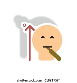 Vector paper sticker various symptoms of Malaria on the human man with high temperature and thermometer in mouth