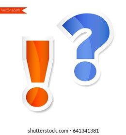 Vector paper stickers with question and exclamation mark isolated on white background. 
