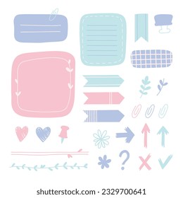 Colocación de pegatinas de papel vectorial. Elementos decorativos de doodle para notas y libros diarios.