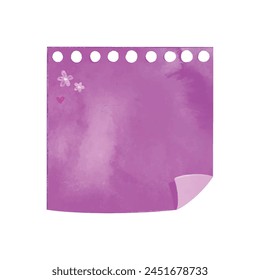 Vector paper sticky memo notes hand drawn watercolor illustration in sketch style clipart isolated.