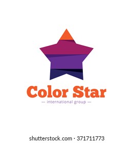 Vector paper style multicolor star logo. Flat striped star abstract symbol