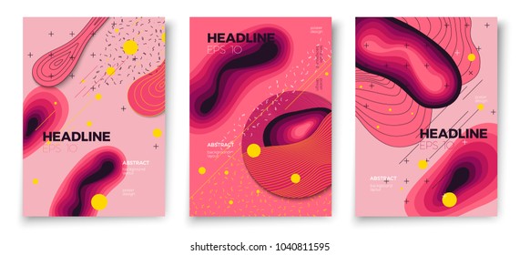 Vector paper style poster templates, pink modern background with geometric shapes and place for your text.