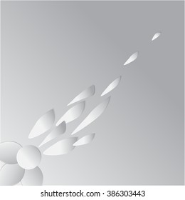 Vector paper stylized flower in the wind. Monochrome vector floral background.