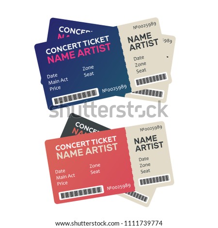 Vector paper ticket. Music, Dance, Live Concert tickets templates