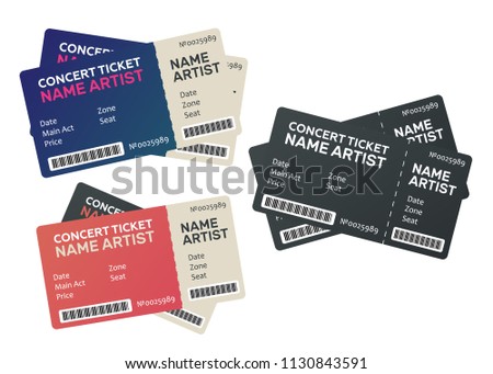 Vector paper ticket. Music, Dance, Live Concert tickets templates