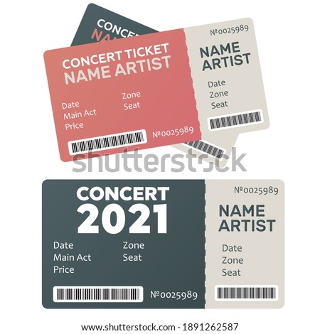 Vector paper ticket. Music, Dance, Live Concert tickets templates