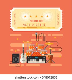 Vector Paper Tickets Flat Rock Concert Illustration