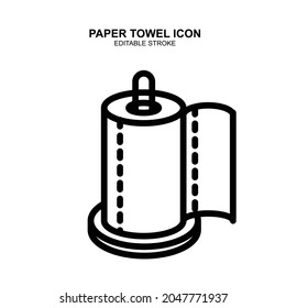 Vector paper towel line icon. Editable stroke. Kitchen accessory illustration. Minimal napkin design