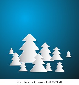 Vector Paper Trees on Blue Background 