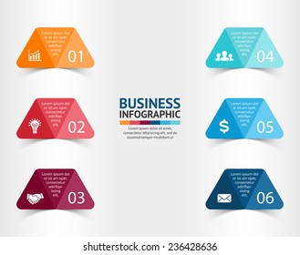 Vector paper triangle stickers and labels with realistic shadows for infographic. Template for diagram, graph, presentation and chart. Business concept with 6 options, parts, steps or processes. 