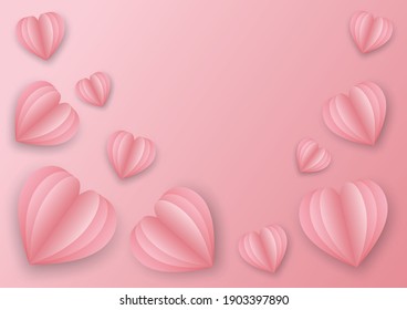 Vector paper of The Valentine Hearts. Postcard Paper flying elements on the pink background. Symbol of love in the form of heart design
3d. Vector symbols of Valentine's Day. Space for text.