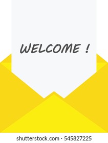 Vector paper with welcome in yellow envelope.
