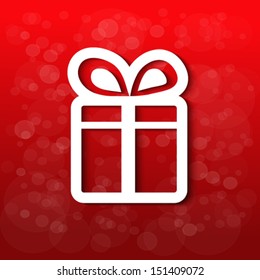 Vector paper white Christmas gift with bow - ribbon, box on the  red background