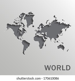 Vector paper world map on a white background